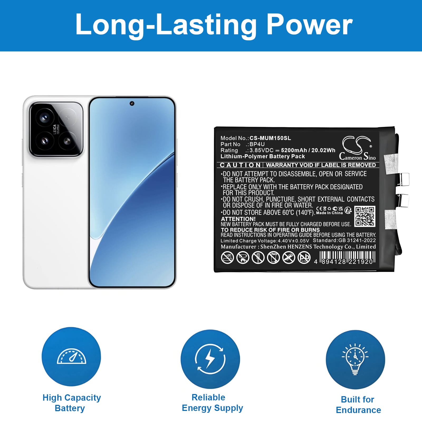 Batteri til Xiaomi Mi 15 mfl - 5.200 mAh